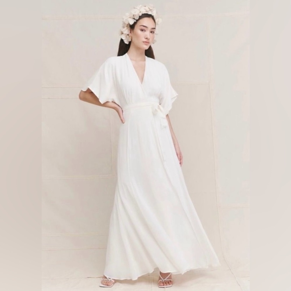 NWT Reformation Ivory White Winslow Wrap Maxi Bridal Wedding Dress size S - Picture 2 of 15
